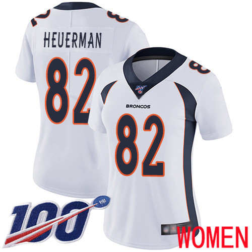 Women Denver Broncos #82 Jeff Heuerman White Vapor Untouchable Limited Player 100th Season Football NFL Jersey->youth nfl jersey->Youth Jersey
